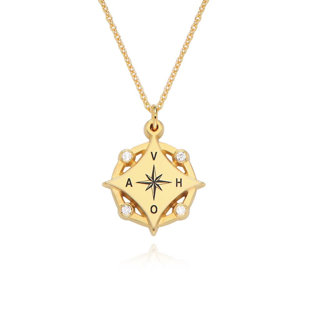 Kaia Initial Compass Necklace with Diamonds in 18K Gold Plating product photo
