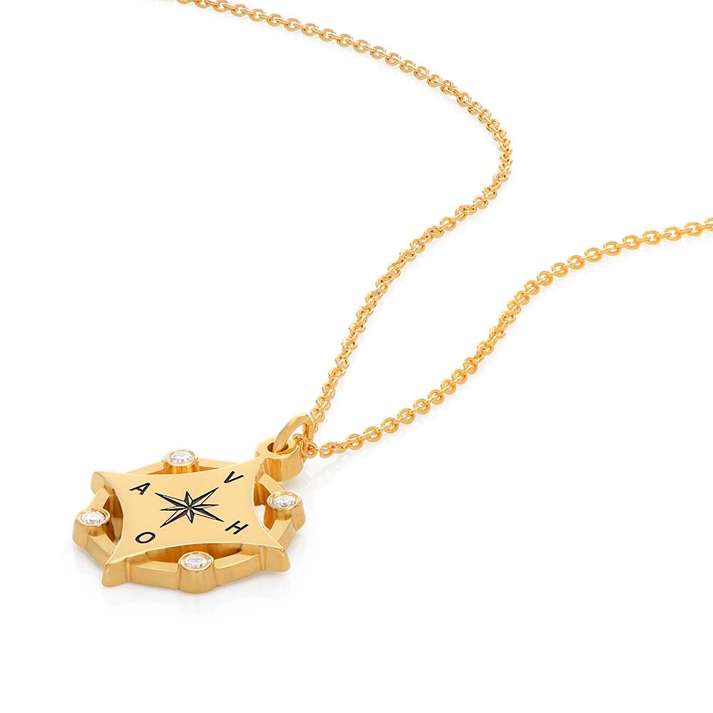Kaia Initial Compass Necklace with Diamonds in 18ct Gold Plating-5 product photo