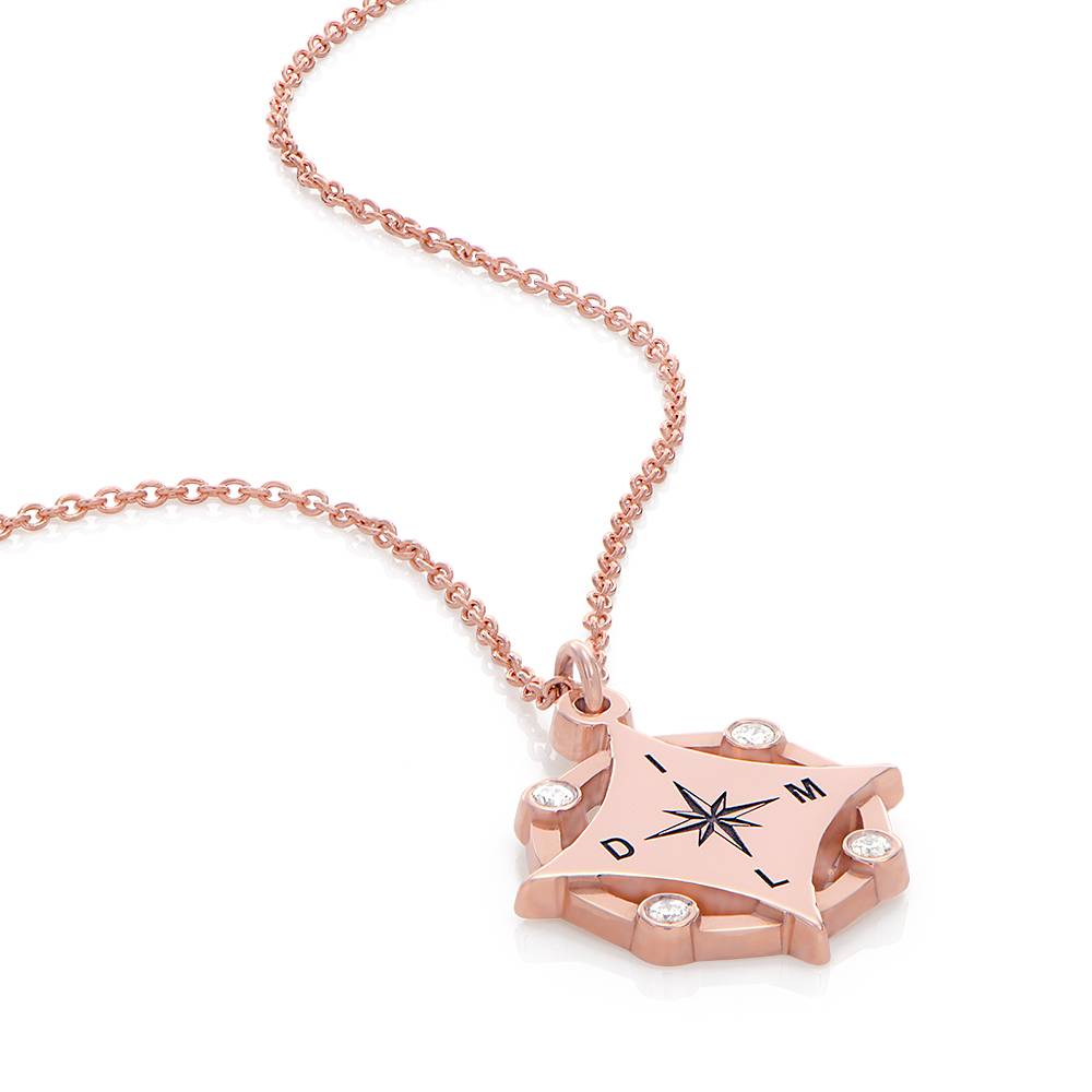 Kaia Initial Compass Necklace with Diamonds in 18K Rose Gold Plating-5 product photo