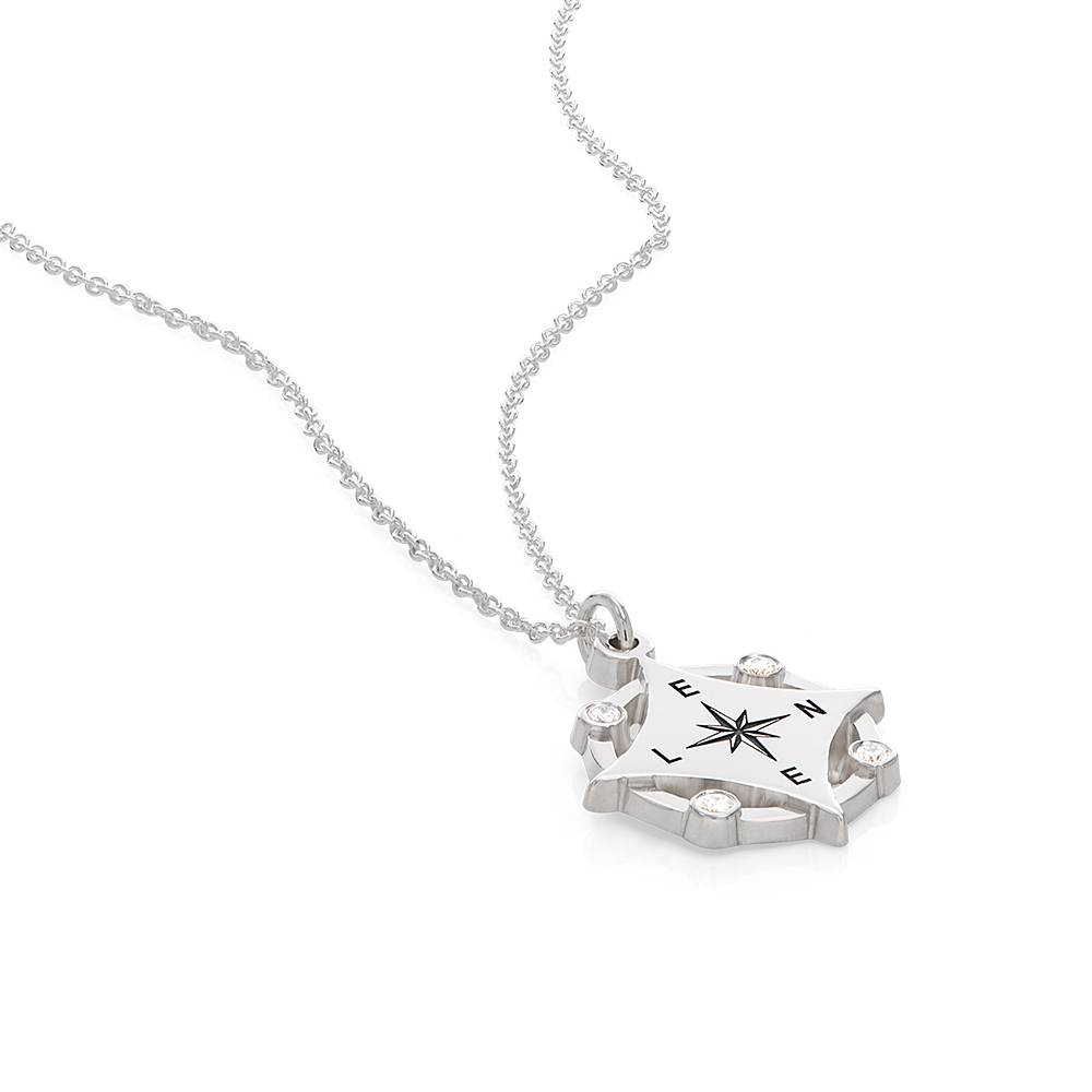 Kaia Initial Compass Necklace with Diamonds in Sterling Silver-5 product photo