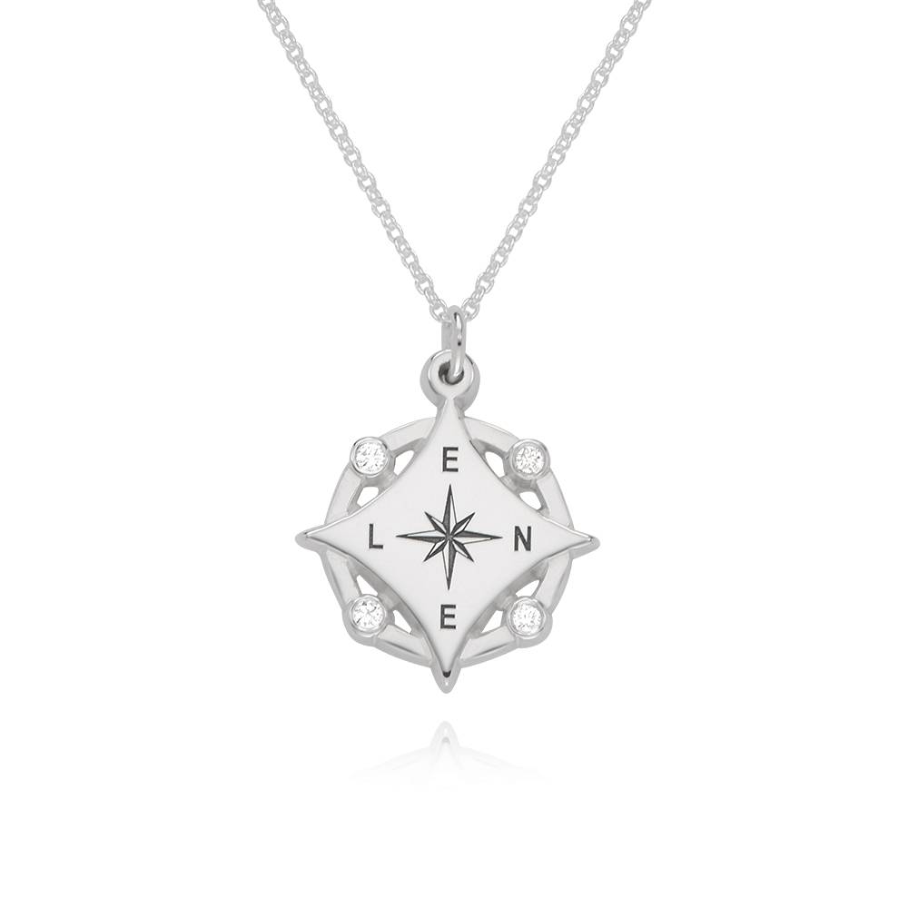 Kaia Initiaal Kompas Ketting met Diamanten in Sterling Zilver Productfoto