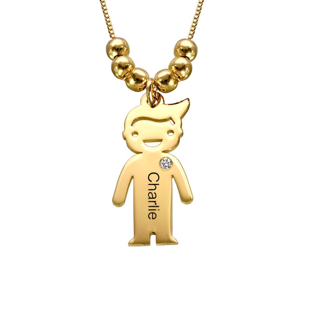 Mother's Necklace with Engraved Children Charms & Diamonds in 18K Gold Plating-1 product photo