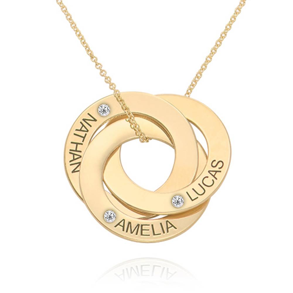 Russische Ring Ketting met 3 Ringen en Lab Diamanten in 14k Goud