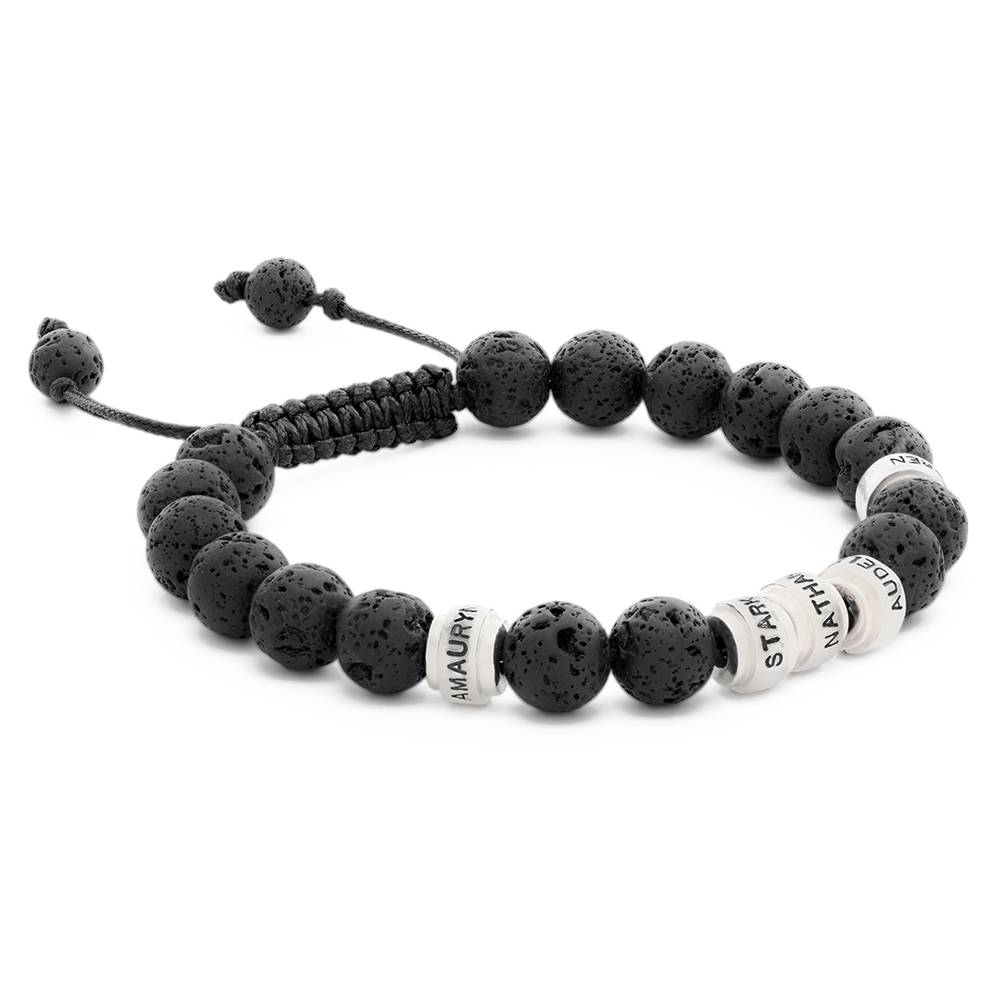 Schwarzes Armband mit Lavasteinen und silbernen Beads für Herren-5 Produktfoto