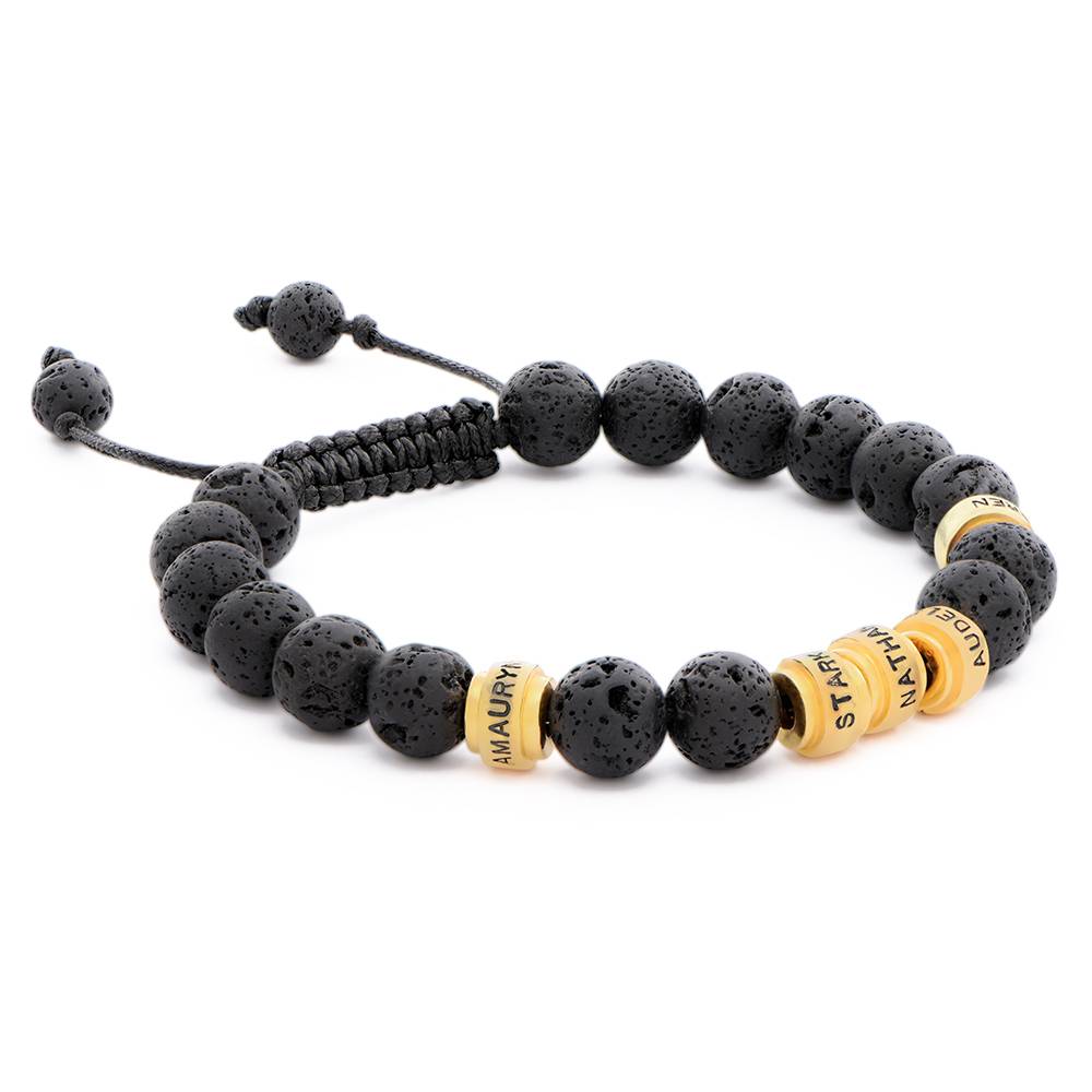 Lavasteen Armband voor Mannen met Gepersonaliseerde Kralen in Verguld