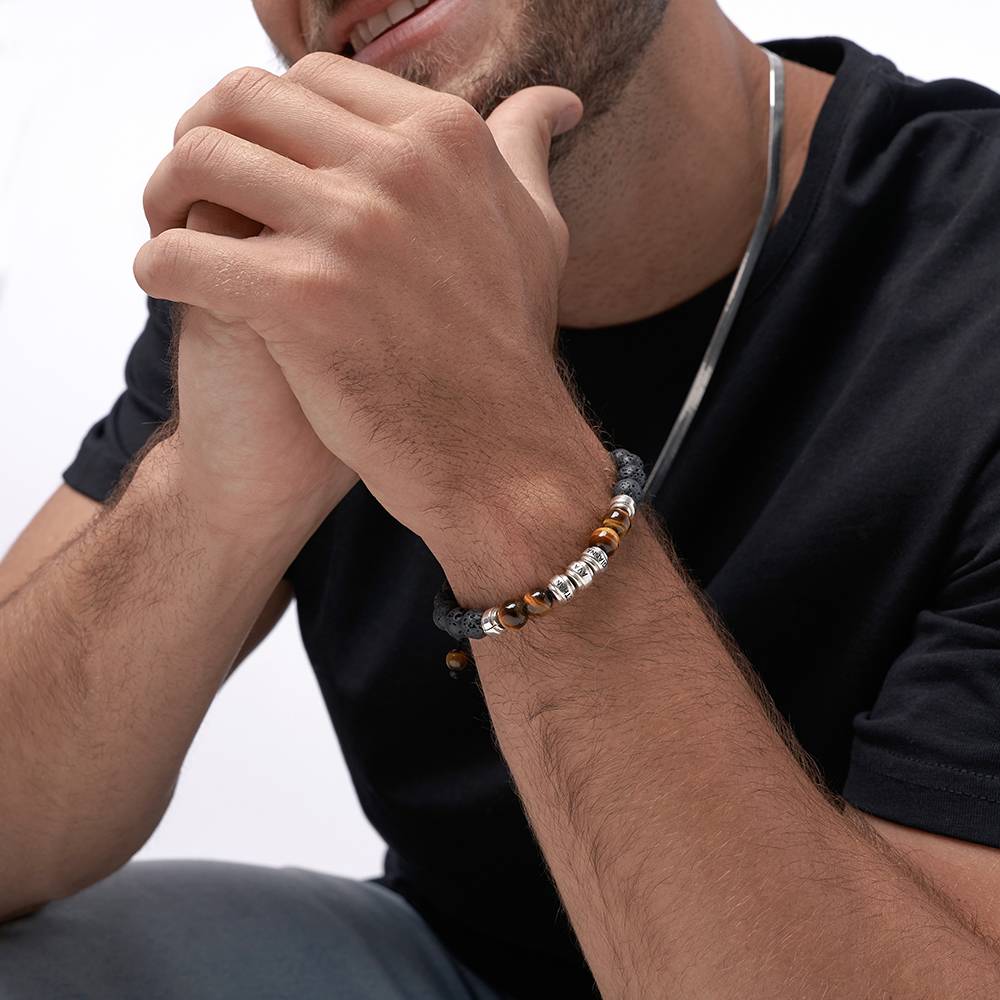 Bracelet en perles de pierre de lave et oeil de tigre pour homme-1 photo du produit