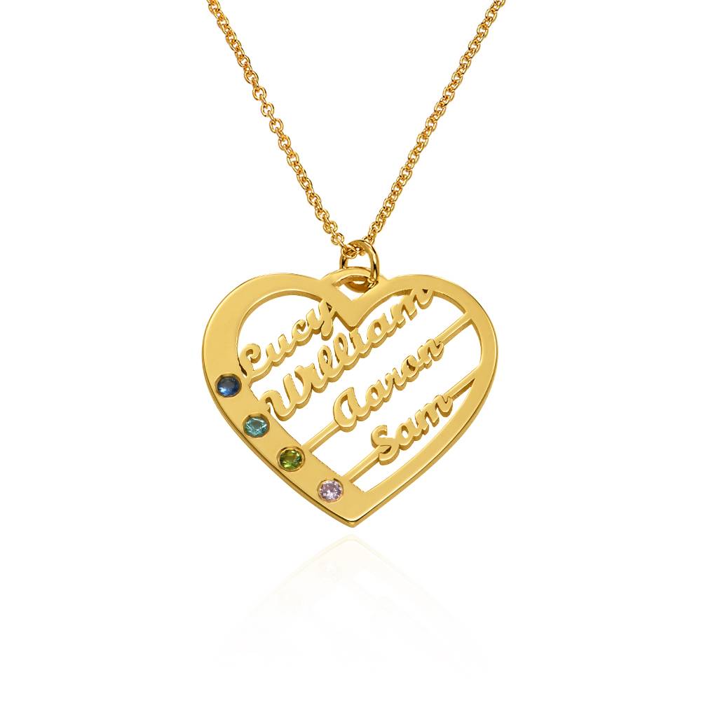 Collar de Corazón Ella con piedras de nacimiento y nombres en Chapa de oro de 18K-2 foto de producto
