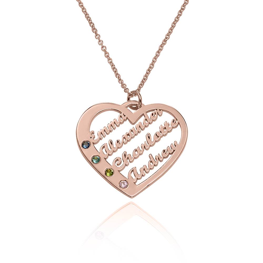 Collar de Corazón Ella con piedras de nacimiento y nombres en Chapa de oro Rosa de 18K foto de producto