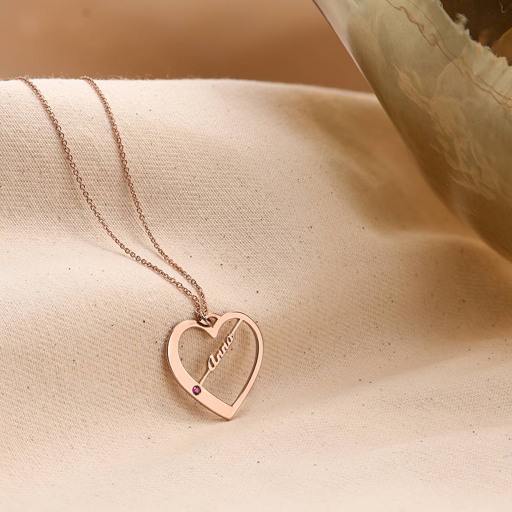 Ella Geburtsstein Herz Halskette mit Namen - 750er rosé vergoldetes Silber-3 Produktfoto
