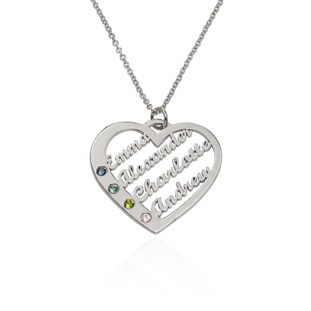 Ella geboortestenen hart ketting met namen in sterling zilver-2 Productfoto