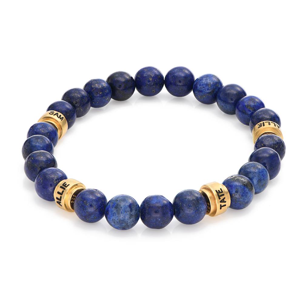 Leo personalisiertes Lapis Herrenarmband mit vergoldeten Beads-2 Produktfoto