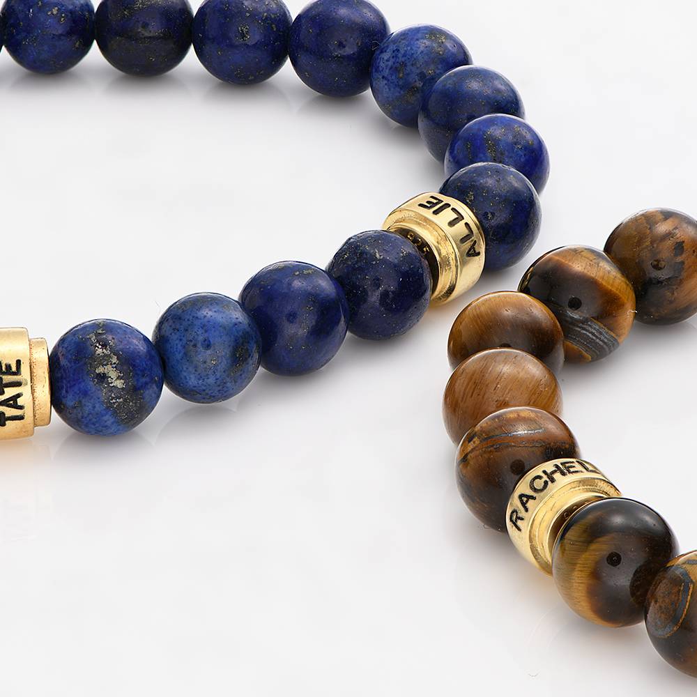 Leo Personalized Lapis Bracelet for Men with 18ct Gold Vermeil Beads-4 product photo