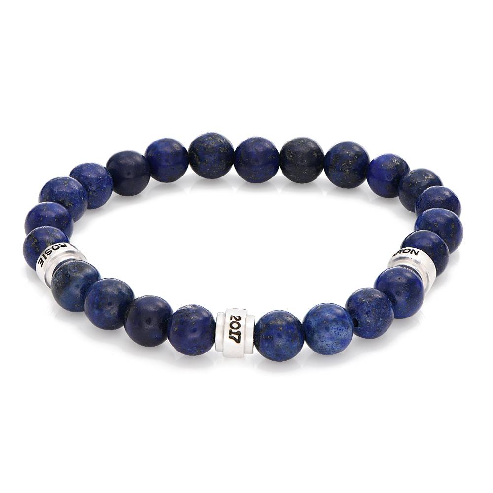 Leo Personalized Lapis Bracelet for Men with Sterling Silver Beads product photo