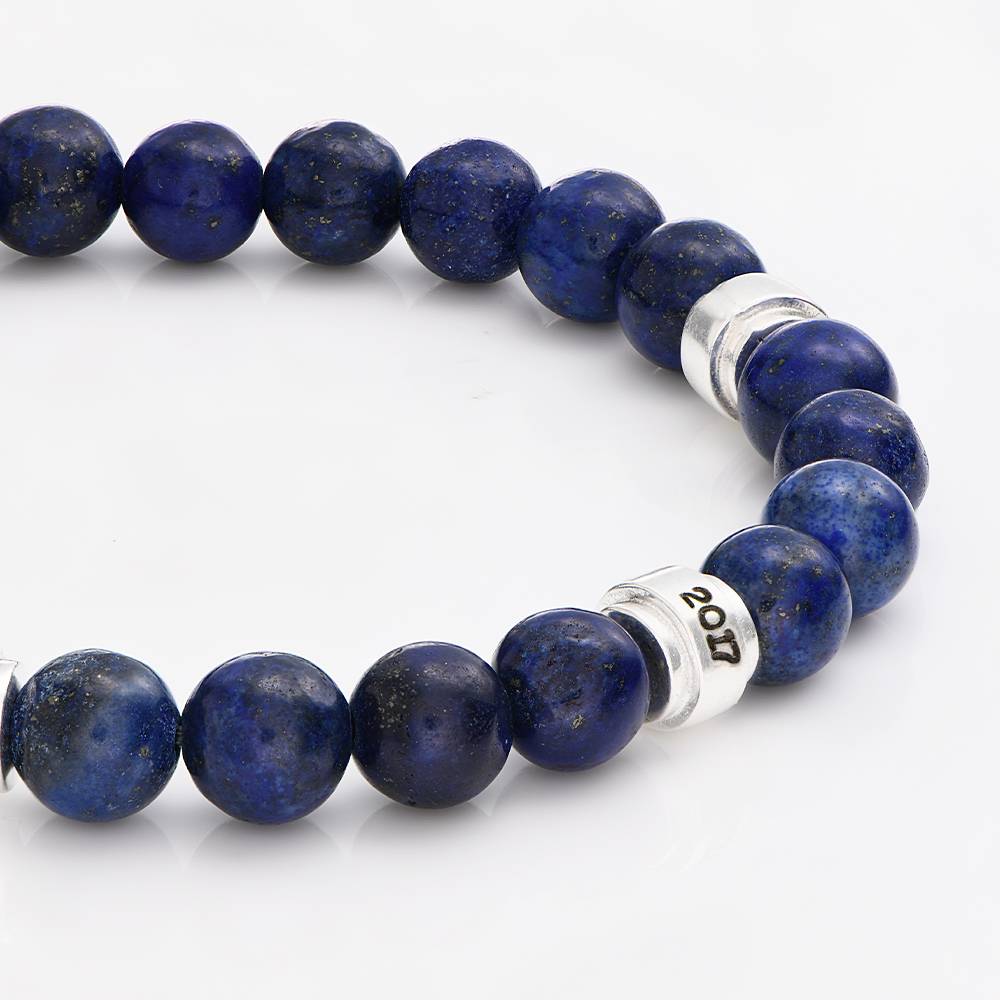 Leo Personalized Lapis Bracelet for Men with Sterling Silver Beads-1 product photo