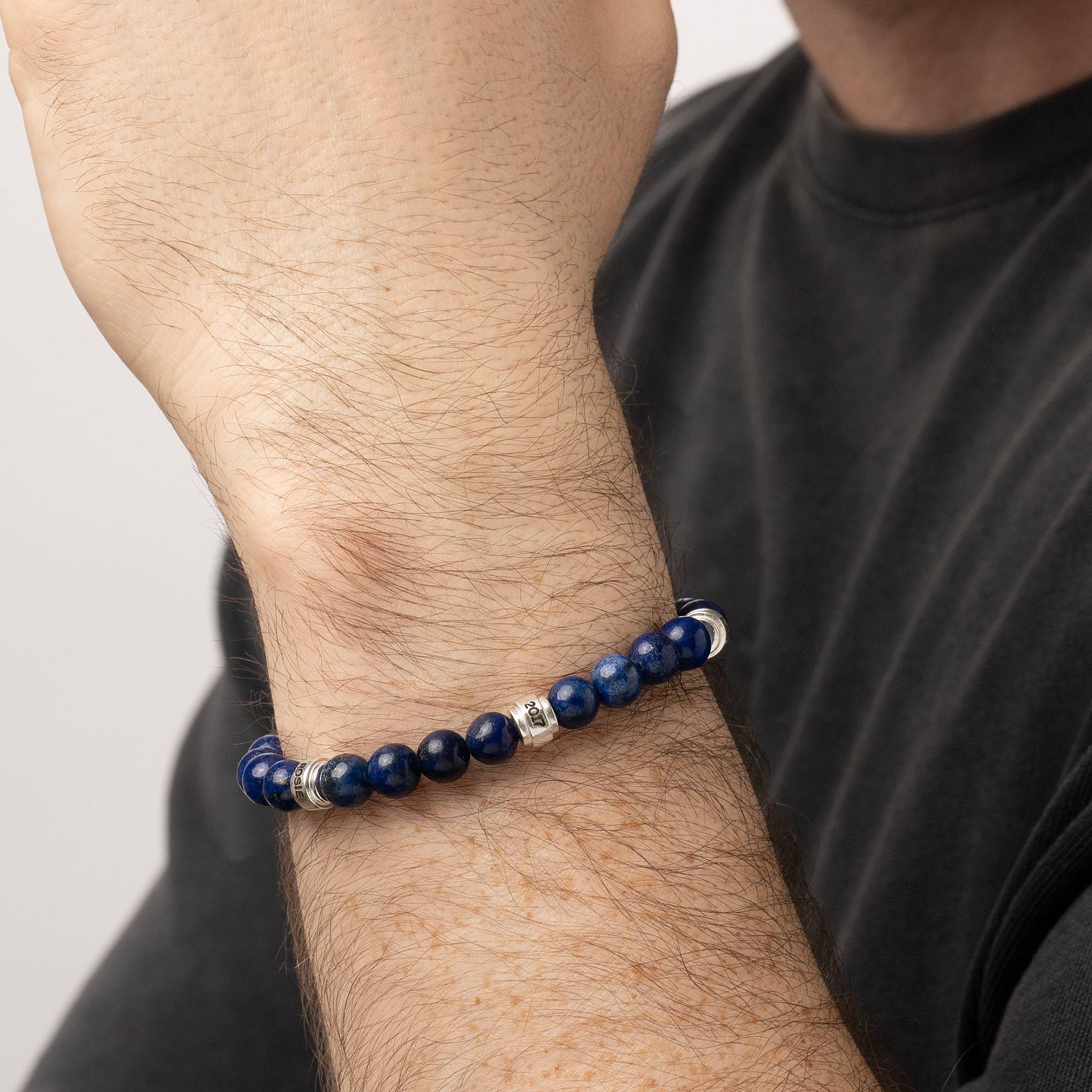Leo personalisiertes Lapis Herrenarmband mit silbernen Beads-2 Produktfoto