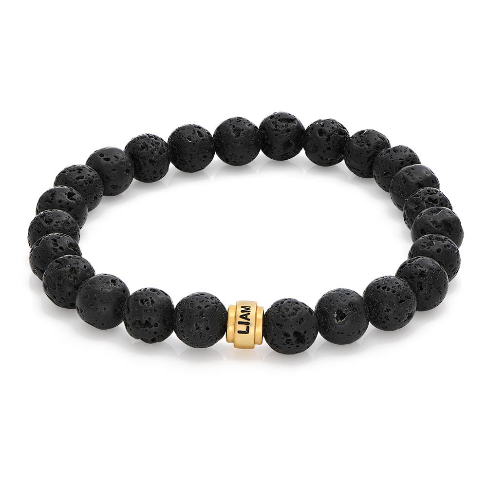 Leo Personalized Lava Bracelet for Men with 18ct Gold Plated Beads-1 product photo