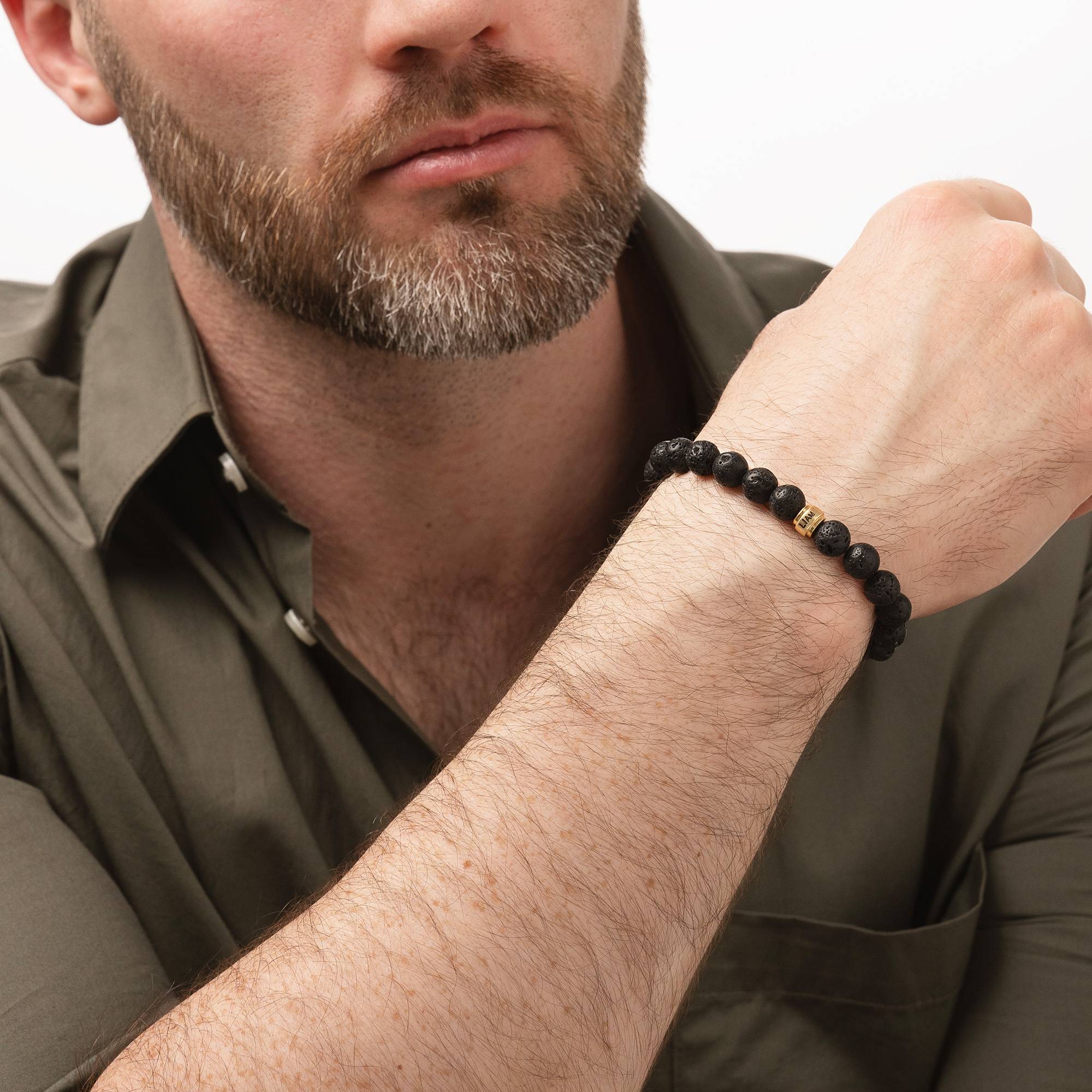 Leo Personalized Lava Bracelet for Men with 18ct Gold Plated Beads-5 product photo