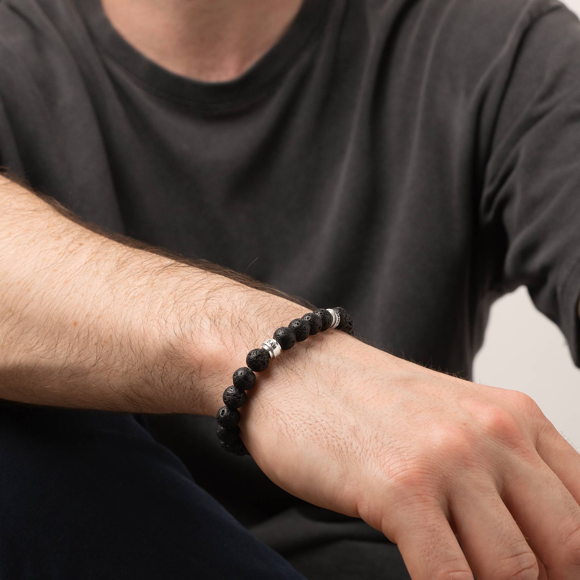 Leo Personalized Lava Bracelet for Men in Sterling Silver-3 product photo