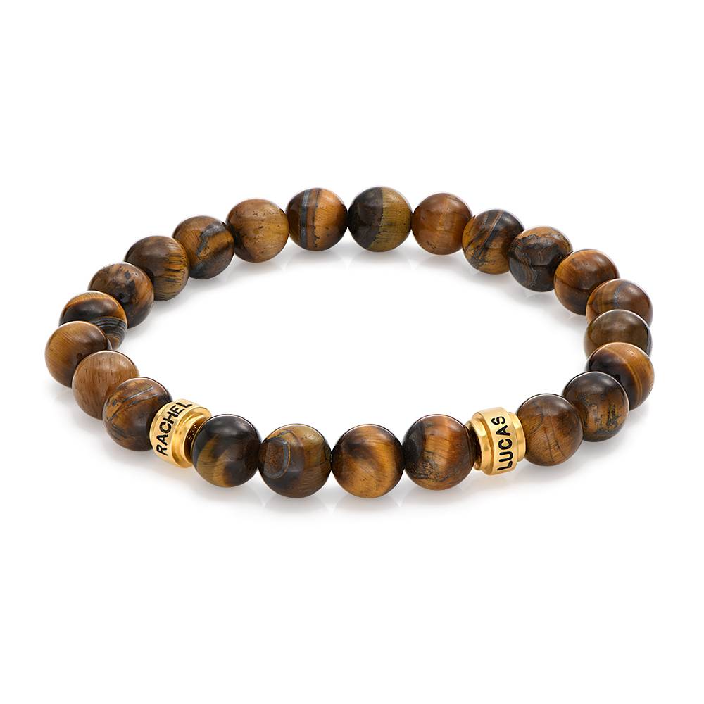 Leo Personalized Tiger Eye Bracelet for Men with 18ct Gold Plated Beads product photo