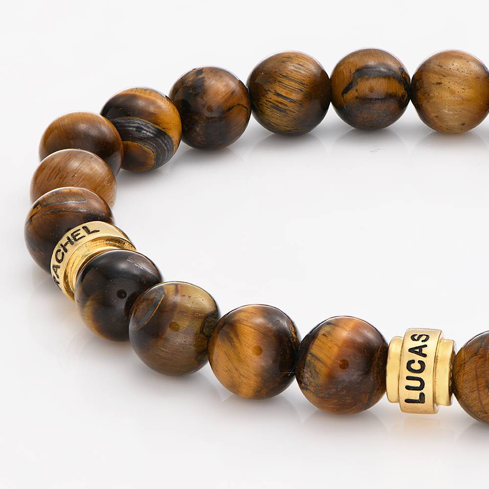 Leo Personalized Tiger Eye Bracelet for Men with 18ct Gold Plated Beads-4 product photo