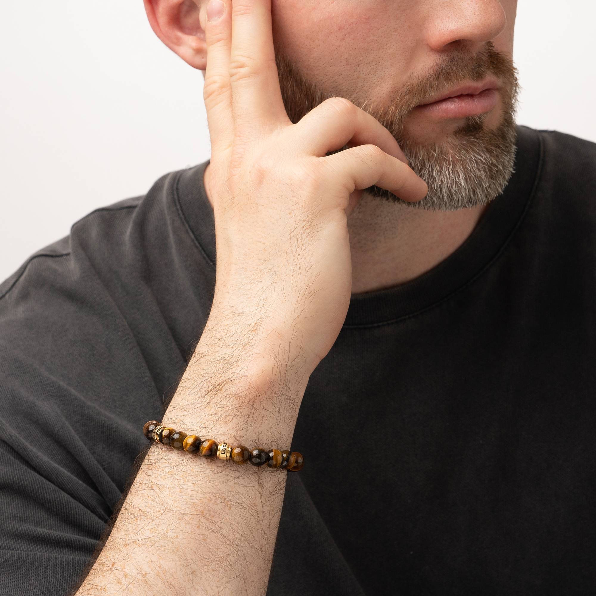 Leo Personalized Tiger Eye Bracelet for Men with 18ct Gold Plated Beads-3 product photo