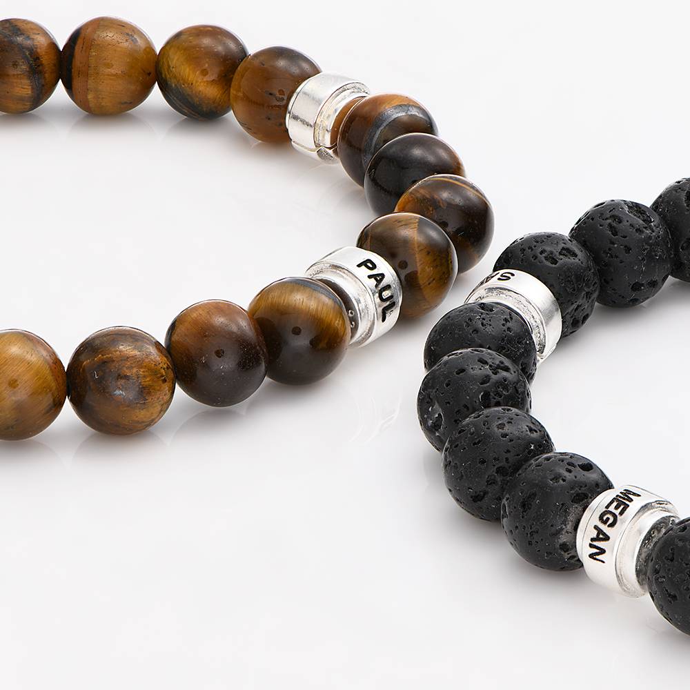 Leo personalisiertes Tiegerauge Herrenarmband mit silbernen Beads-5 Produktfoto