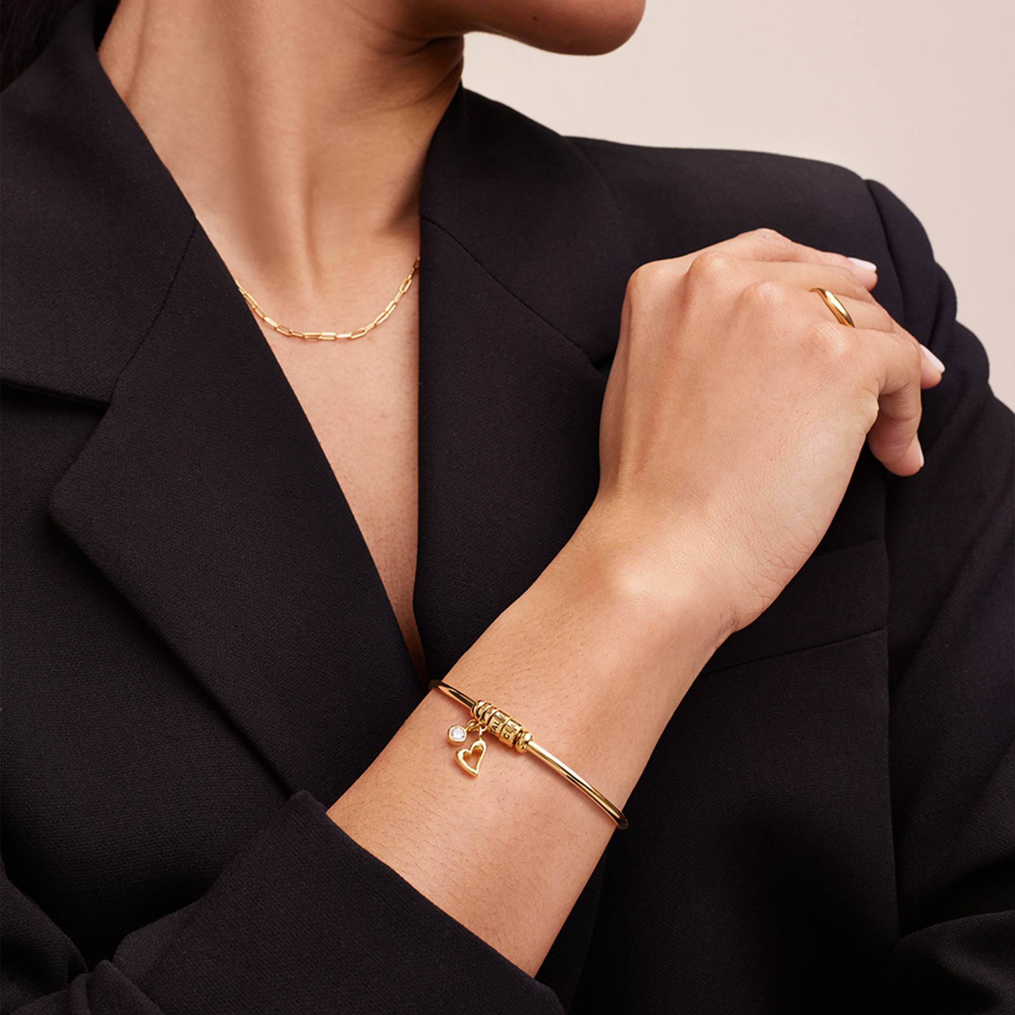 Linda åbent armbånd med perler i guld vermeil-5 produkt billede