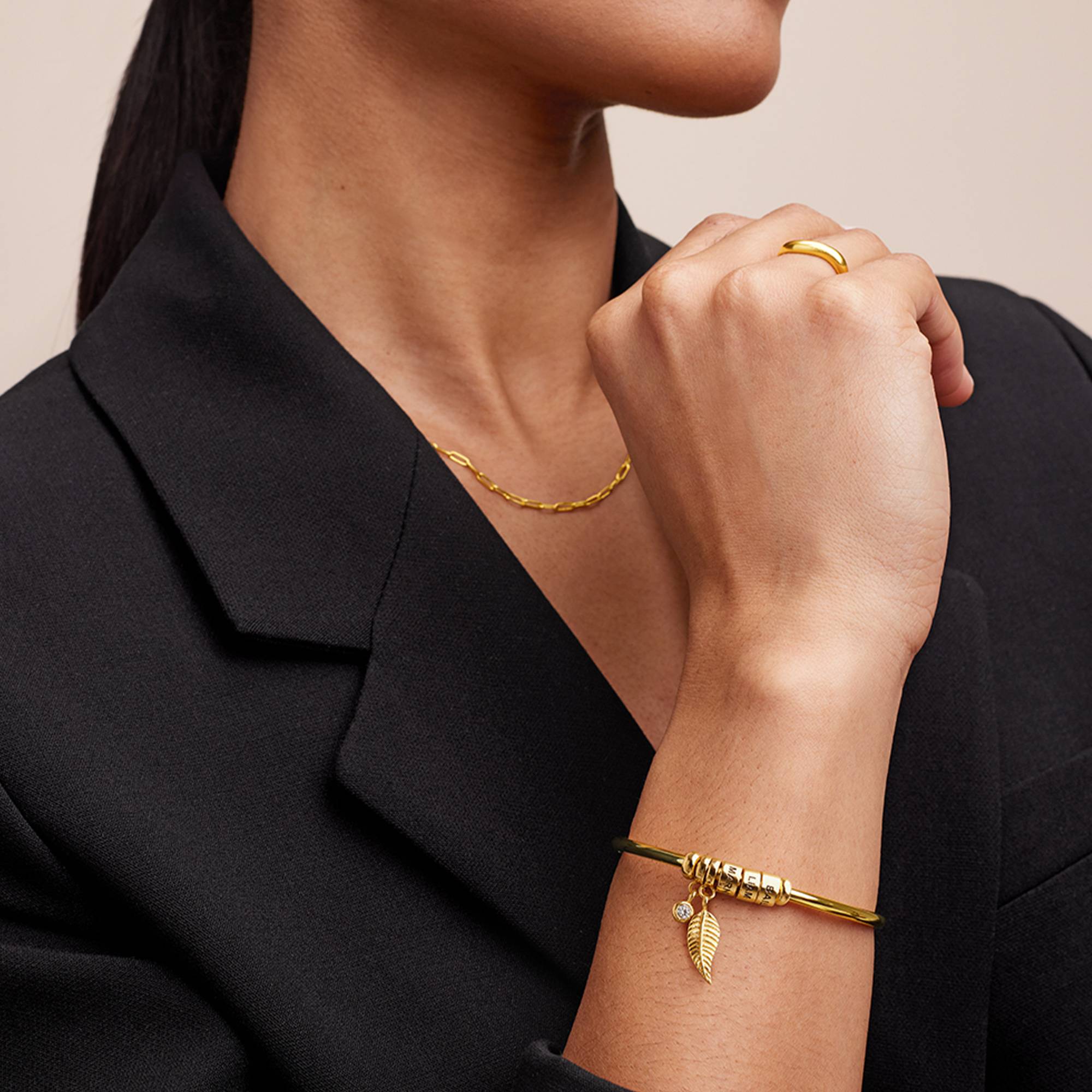Linda Kreisanhänger-Armreif mit Diamant und personalisierten 750er Gold-Vermeil Beads-6 Produktfoto