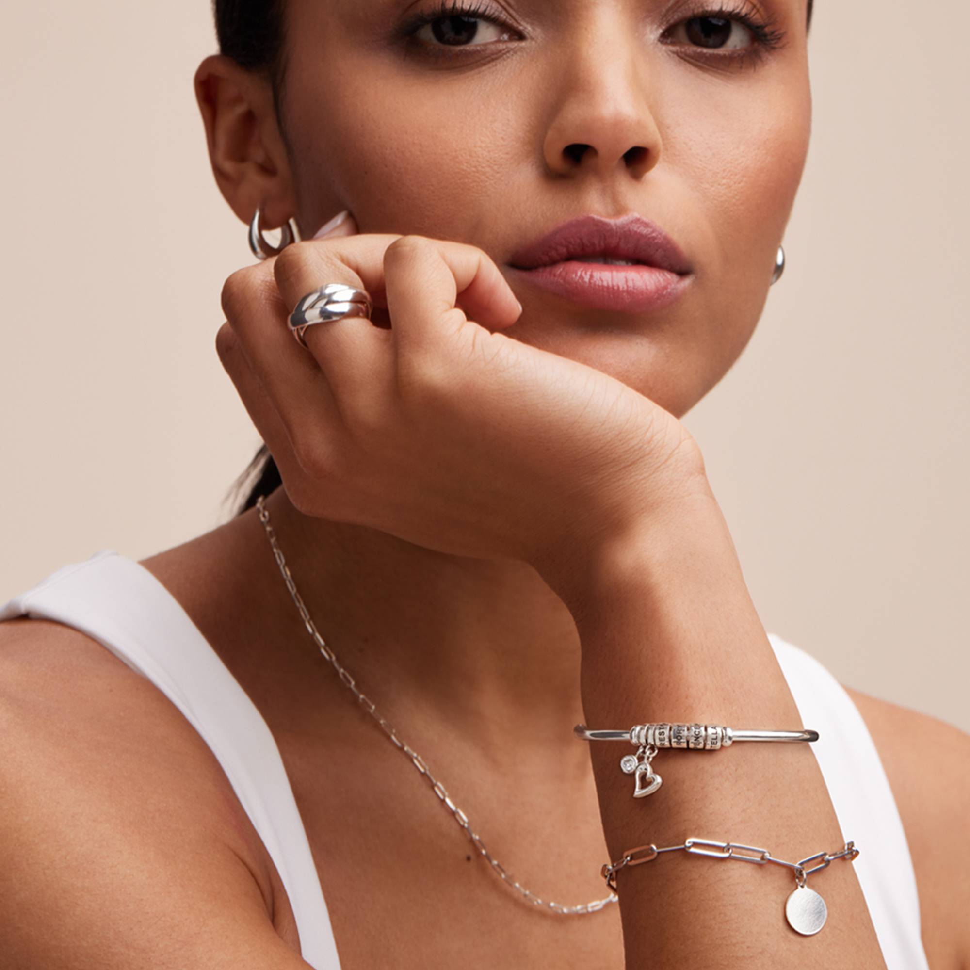 Linda Open Bangle Bracelet with Silver Beads-5 product photo