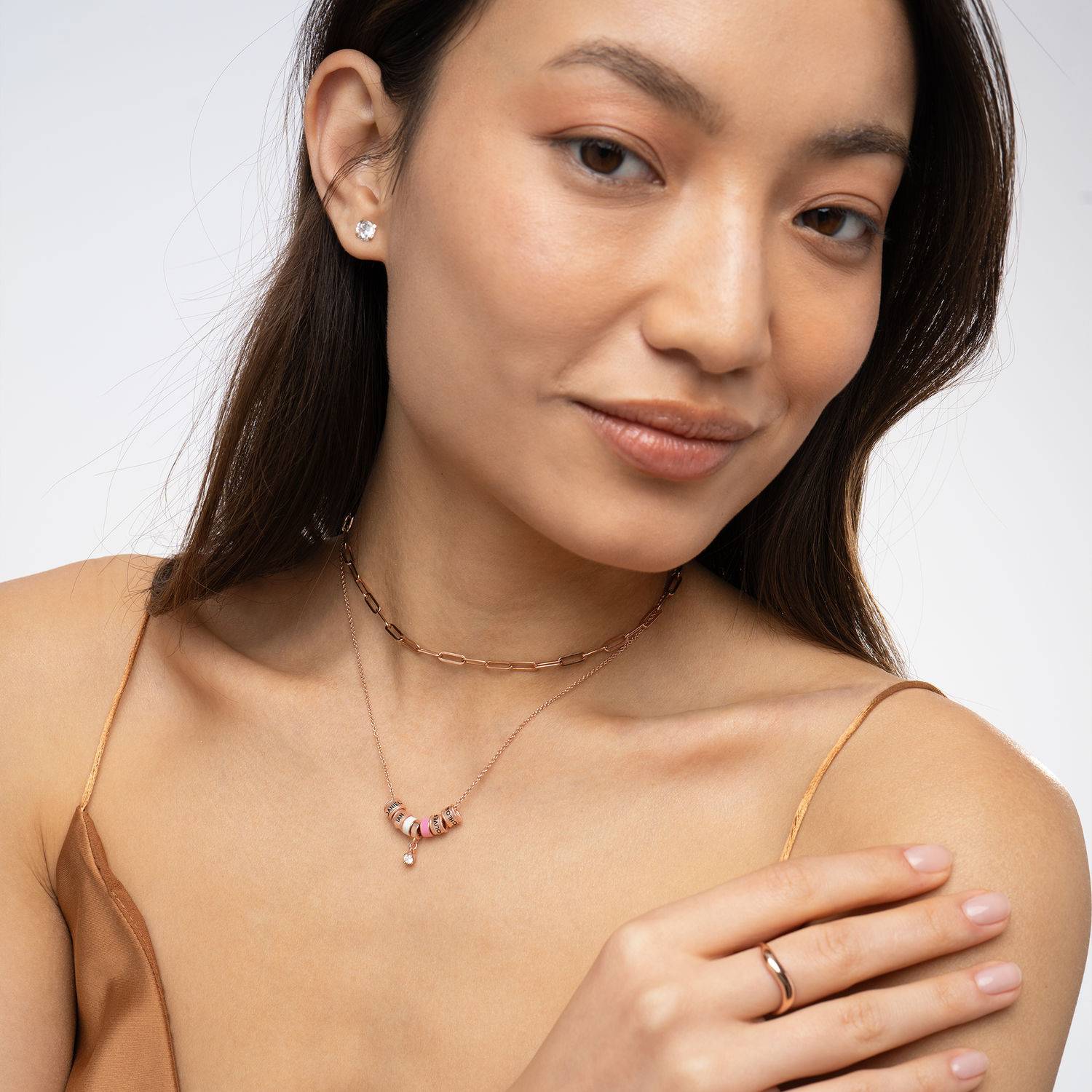 Linda Charm halskæde med diamant i 18K rosaguldbelægning-6 produkt billede