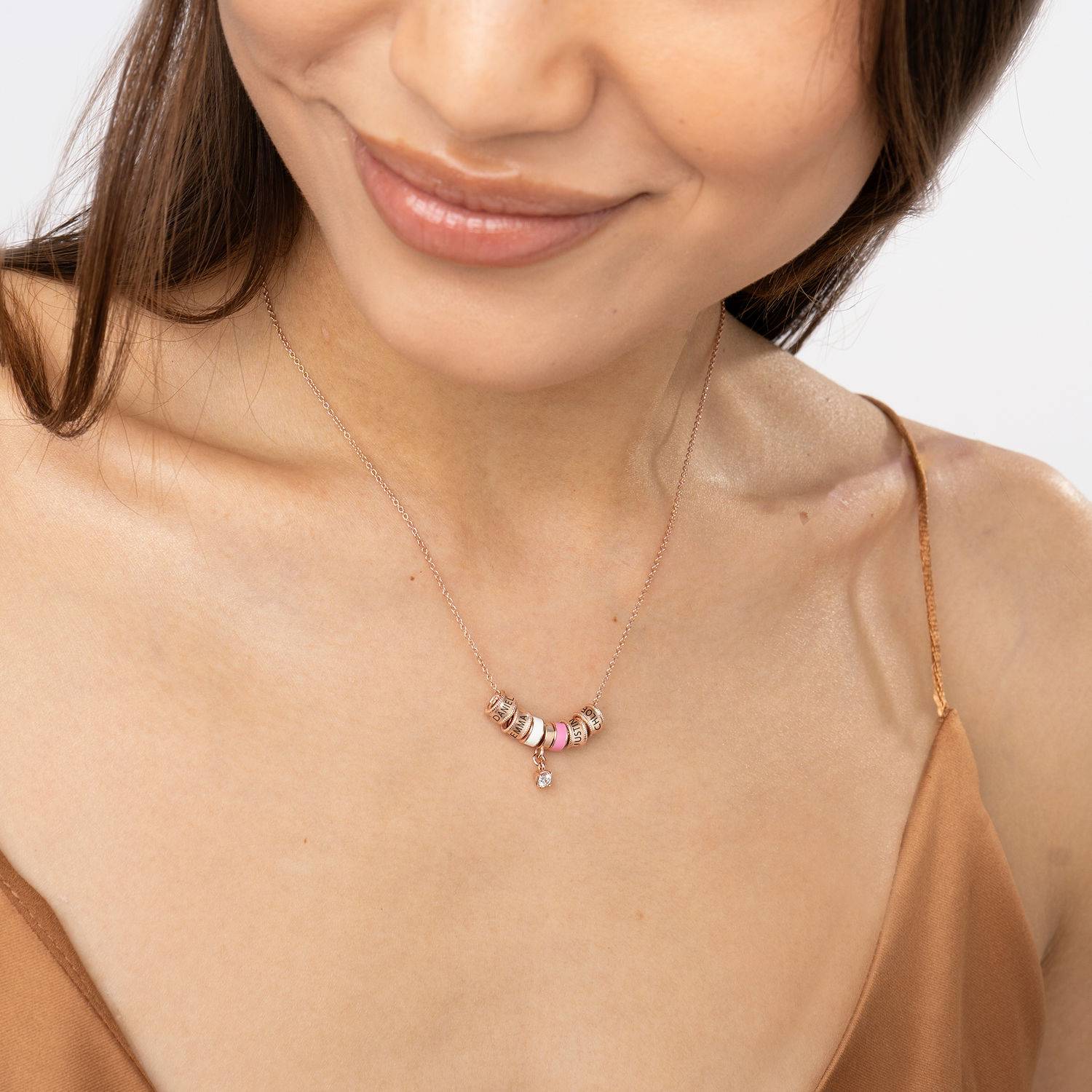 Collana Linda con Charm e Diamante Placcata Oro Rosa 18K-5 foto del prodotto