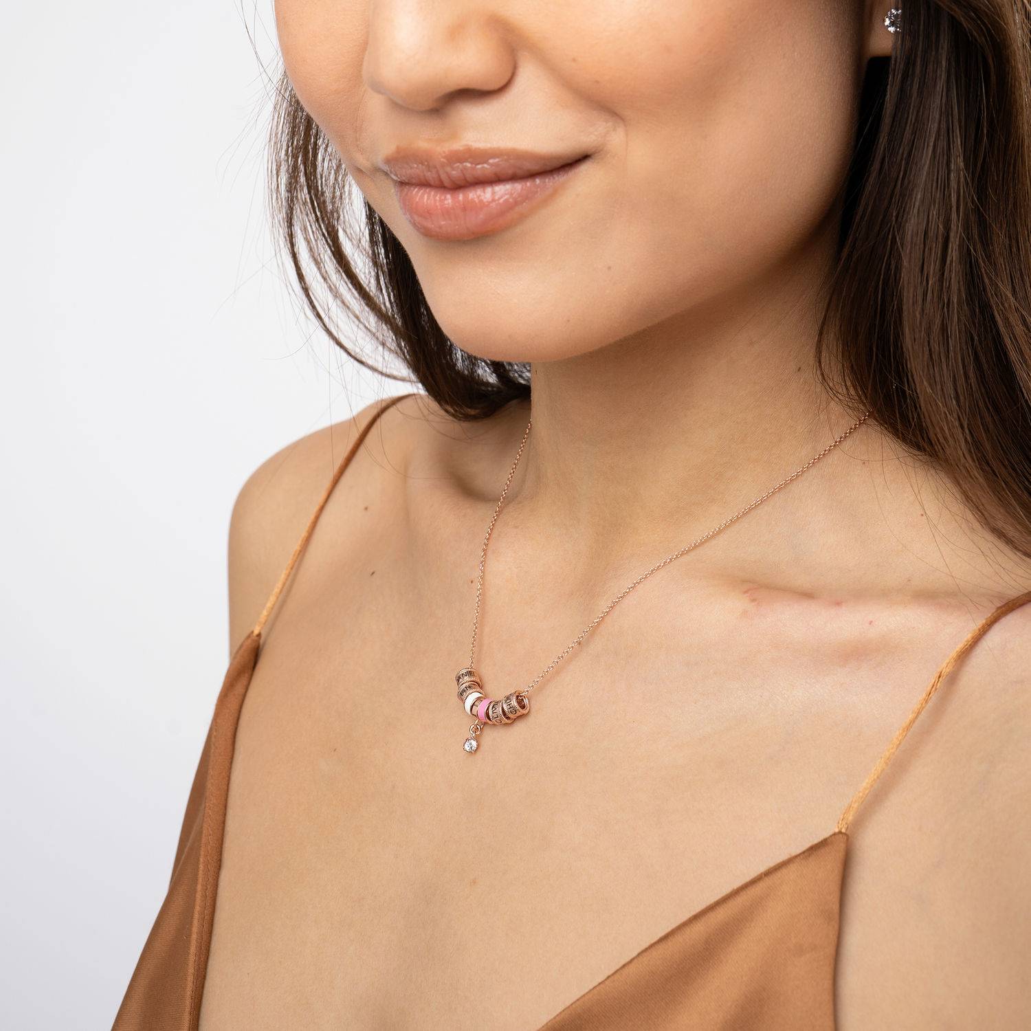Collana Linda con Charm e Diamante Placcata Oro Rosa 18K-4 foto del prodotto