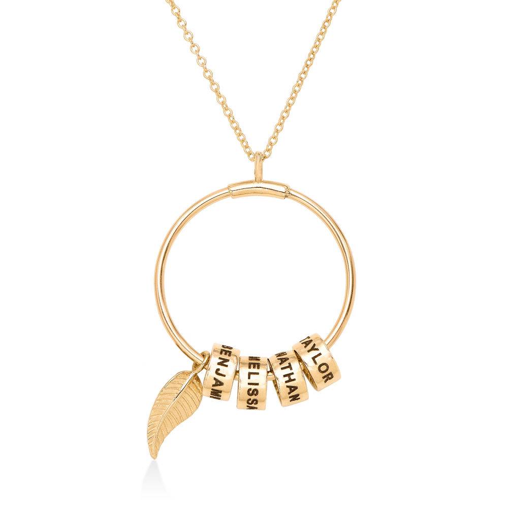 Collana Linda™ con Pendente a Cerchio con Foglia e Perle Personalizzate in Oro Giallo 10K foto del prodotto