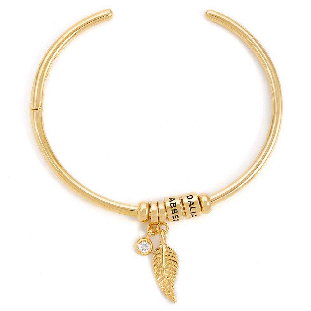 Linda Armband met Gegraveerde Kralen en 0,10 ct Diamant in Verguld