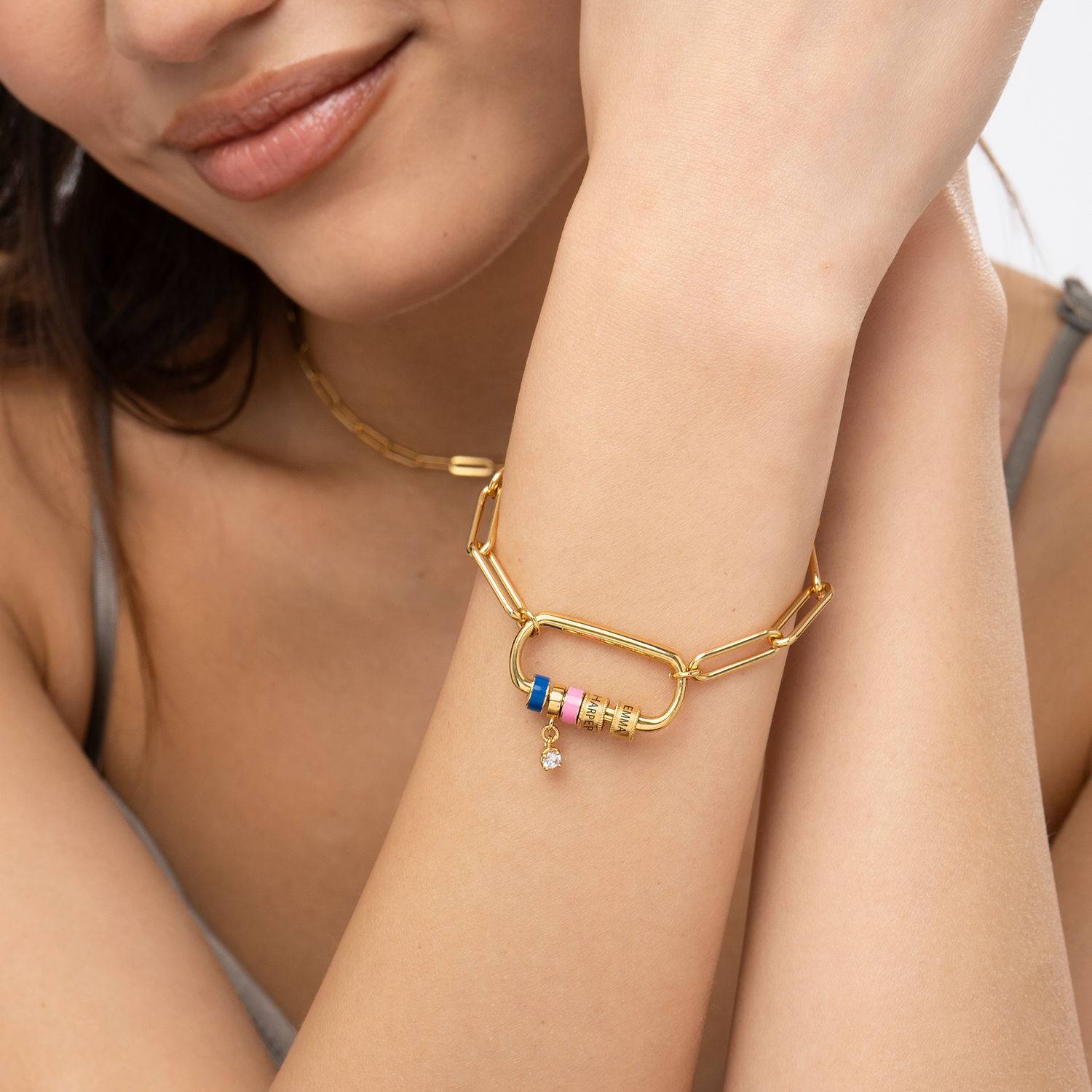 Linda-armband i 18K guld vermeil med ovalt spänne och 0.25ct diamant-4 produktbilder