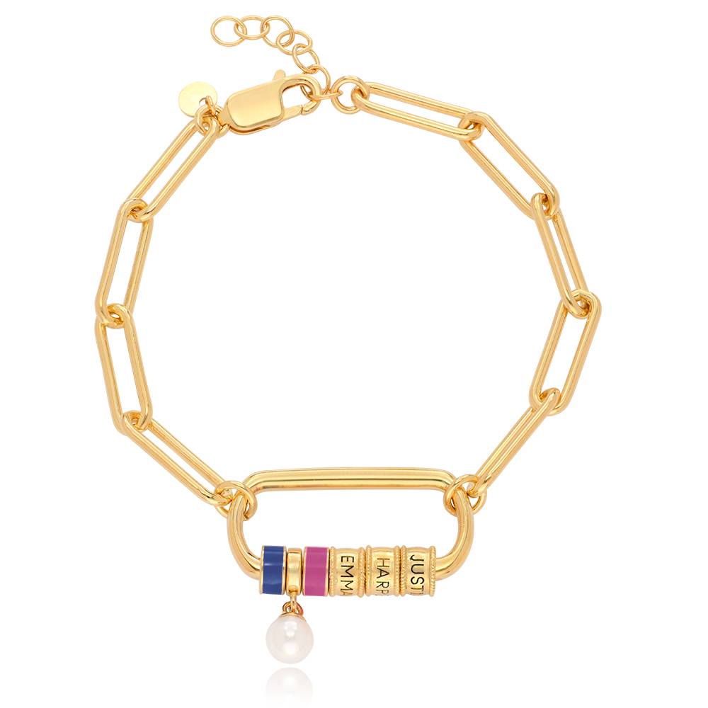 Linda-armband i 18K guldplätering med ovalt spänne och pärla-2 produktbilder