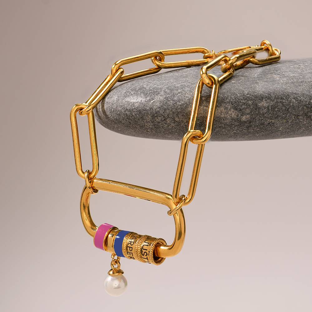 Linda-armband i 18K guld vermeil med ovalt spänne och pärla-3 produktbilder
