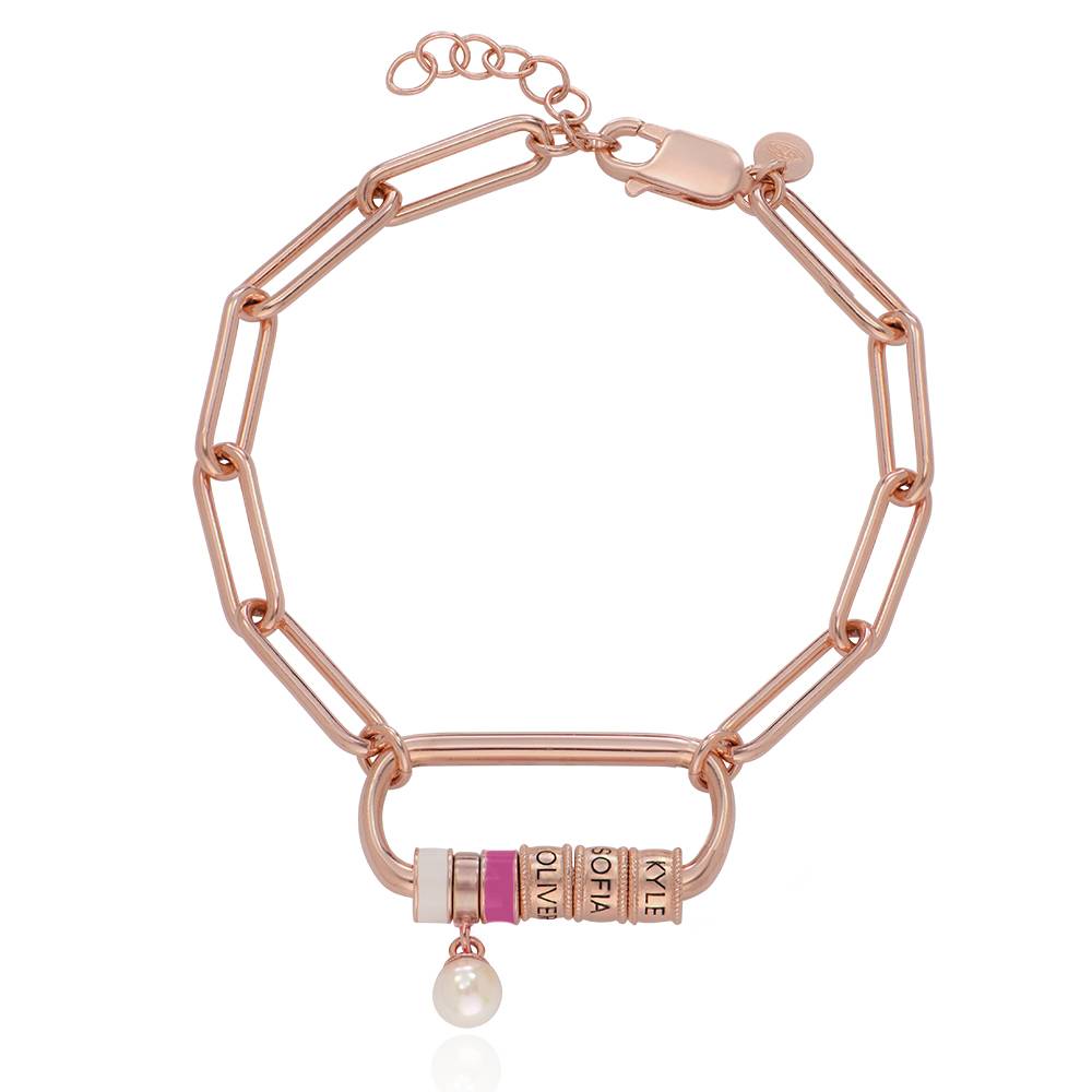 Linda oval låsarmbånd med perle i 18K rosaguldbelægning-4 produkt billede