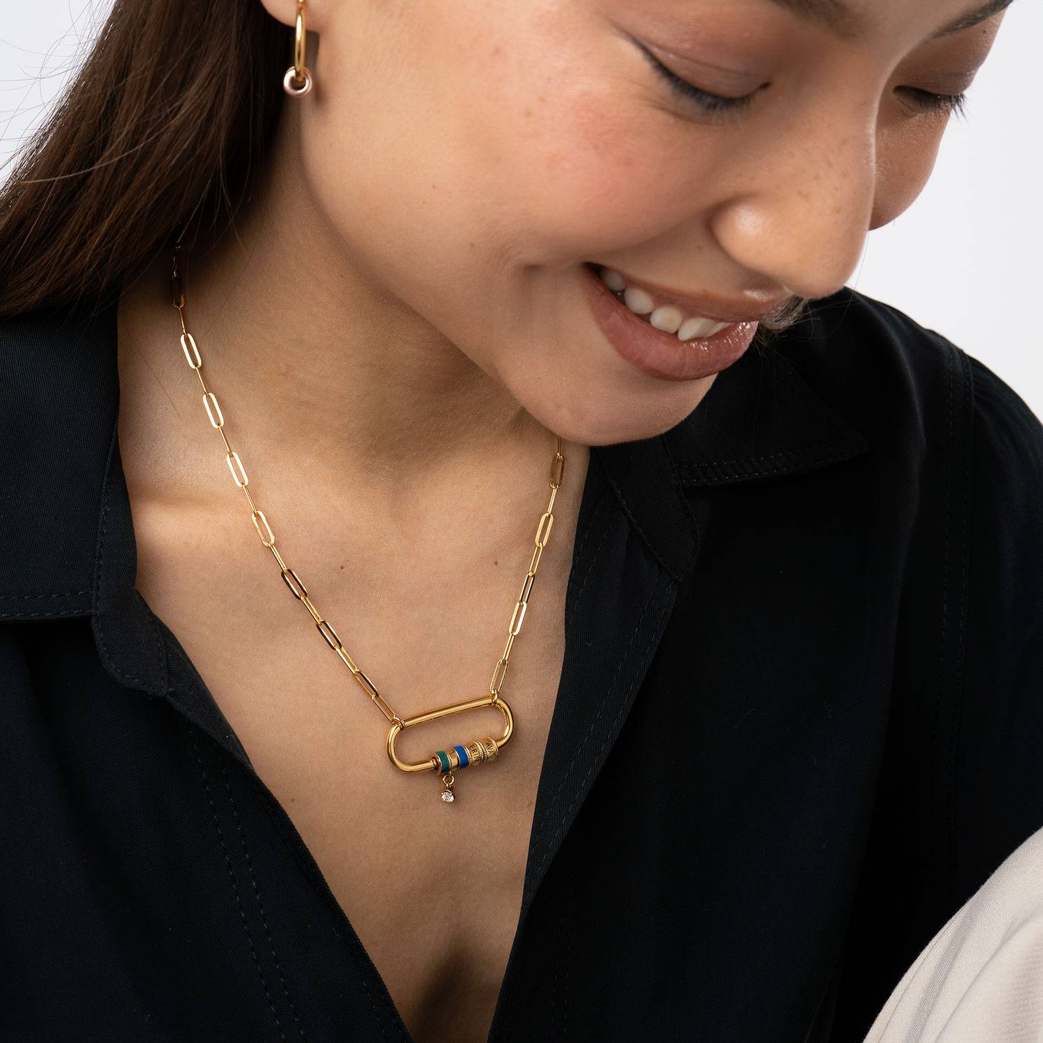 Collana Linda a Fermaglio Ovale con 0.25ct diamante Placcato Oro 18K-1 foto del prodotto