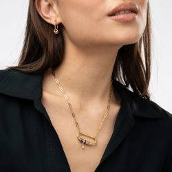 Sautoir En Or 10 Carats Vermeil Avec Mousqueton Et Diamants Pavés - Occasion