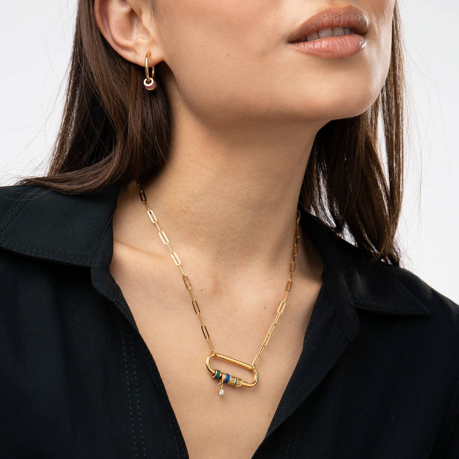 Linda Halskette mit ovalem Verschluss und 0,25 ct Diamant - 750er Gold-Vermeil-6 Produktfoto