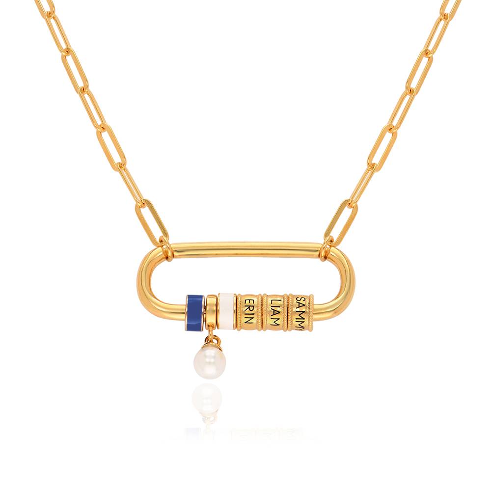 Linda oval låshalskæde med perle i 18K guldbelægning-3 produkt billede