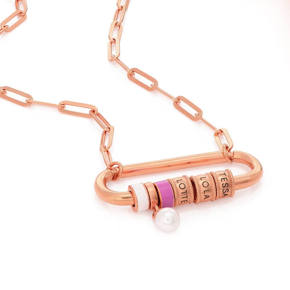 Linda Carabiner Necklace With Pearl in 18K Rose Gold Plating-3 product photo