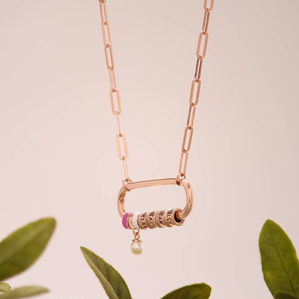 Linda Oval Clasp Necklace With Pearl in 18K Rose Gold Plating-3 product photo
