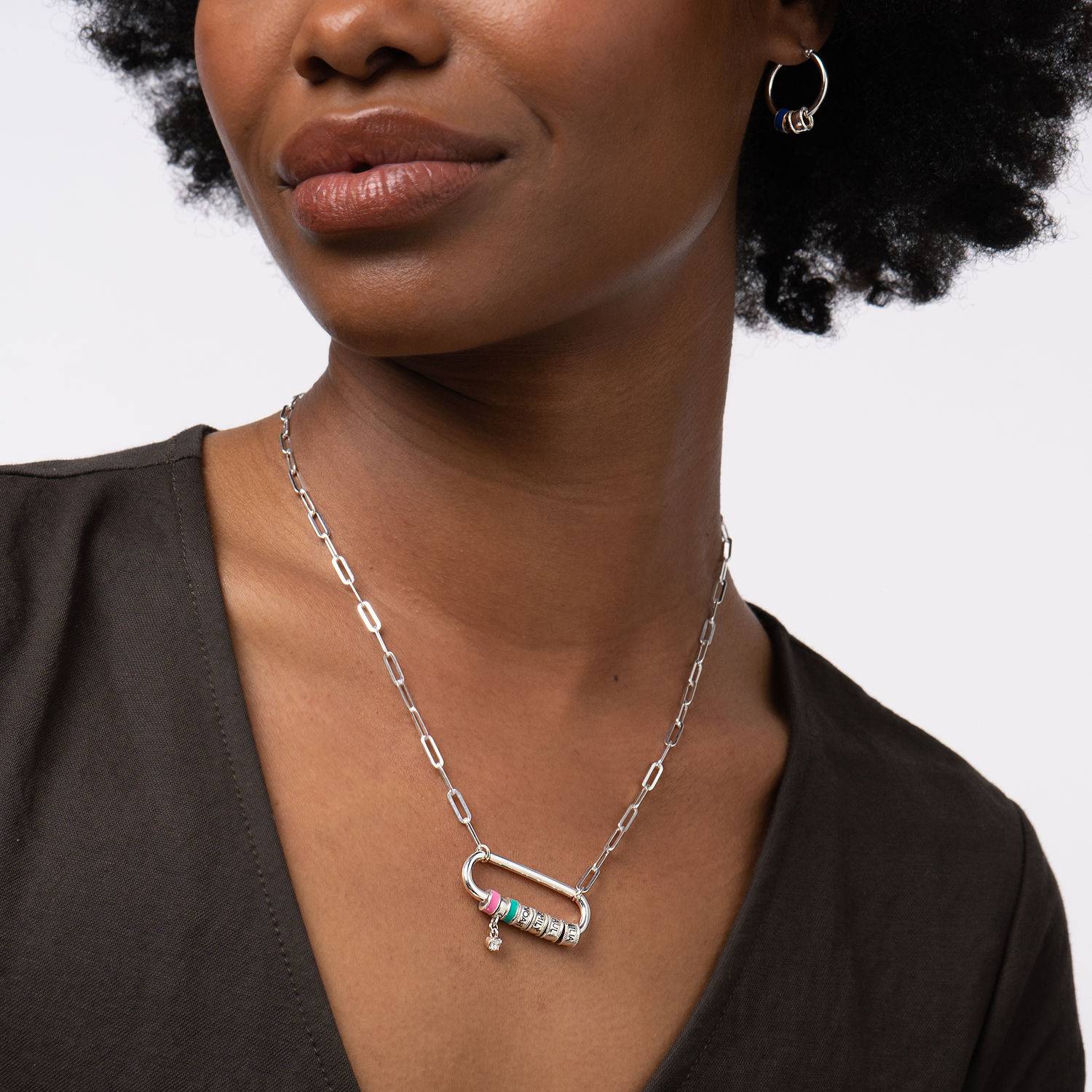 Linda Oval Clasp Necklace with Pearl in Sterling Silver-3 product photo
