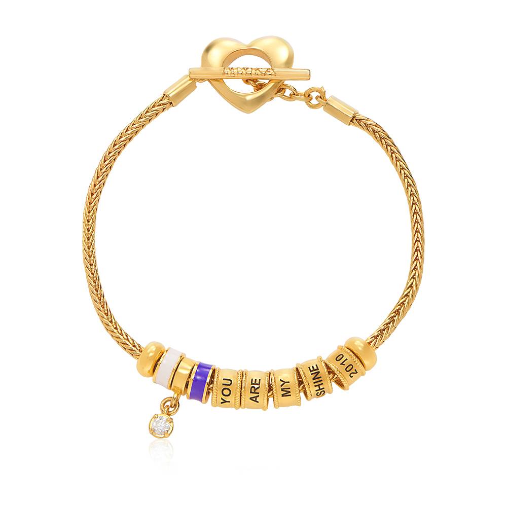 Linda Toggle Heart Charm Bracelet with Diamond and Enamel Beads in 18ct Gold Plating-4 product photo