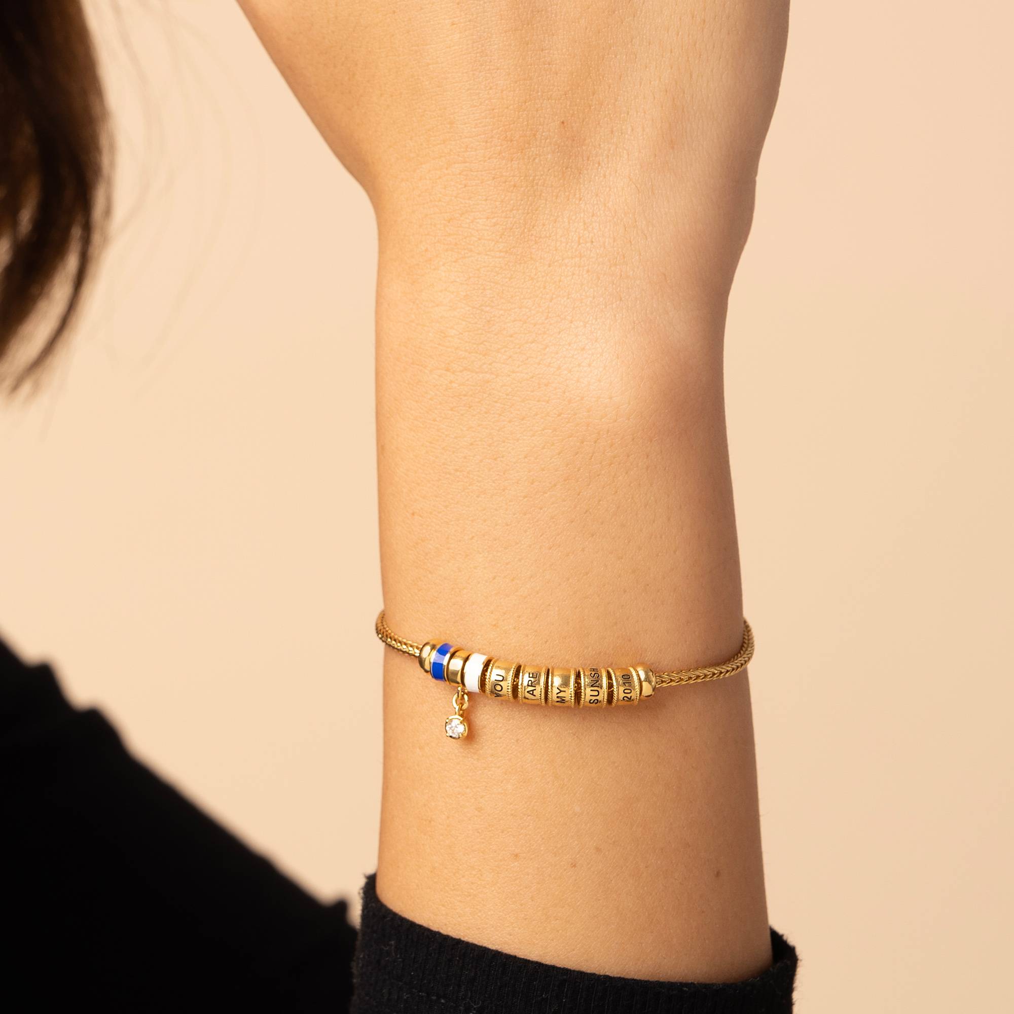 Linda Charm armbånd med hjertelås, diamant og emaljeperler 18K guldbelægning-4 produkt billede