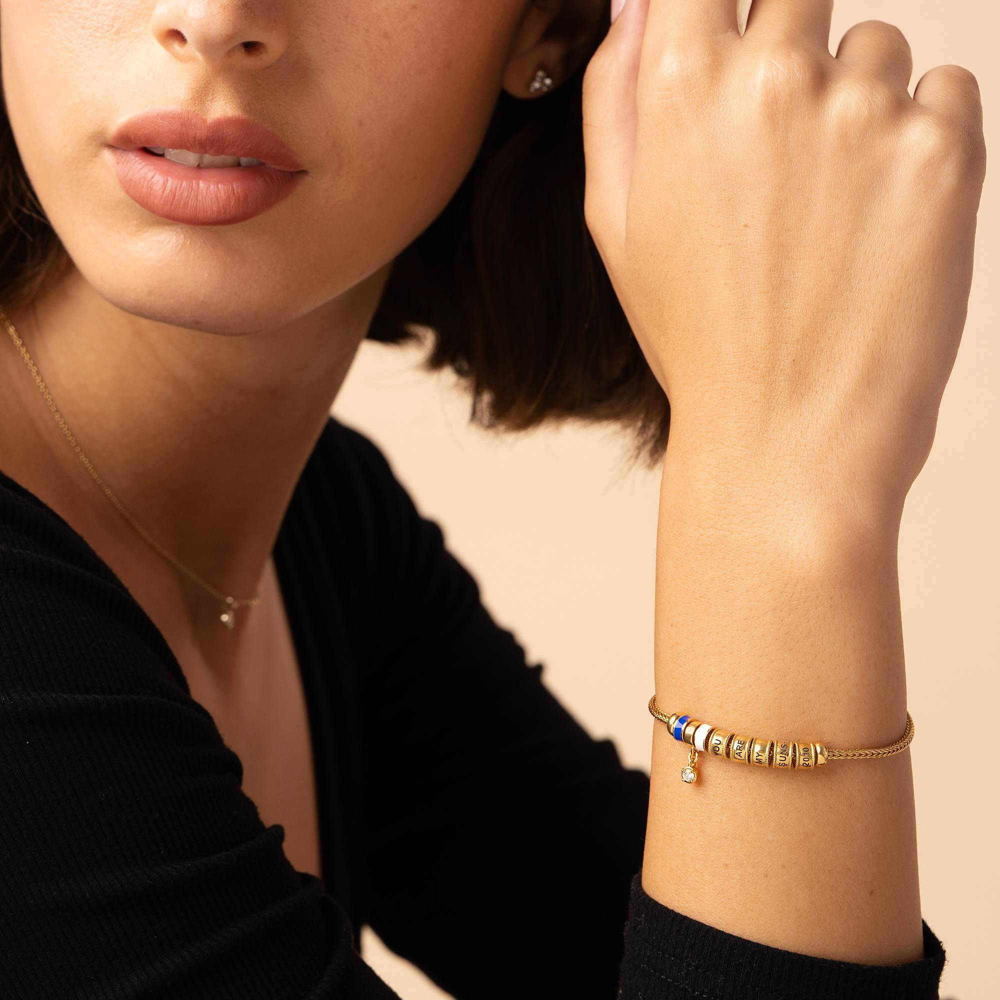 Linda Charm armbånd med hjertelås, diamant og emaljeperler 18K guldbelægning-1 produkt billede