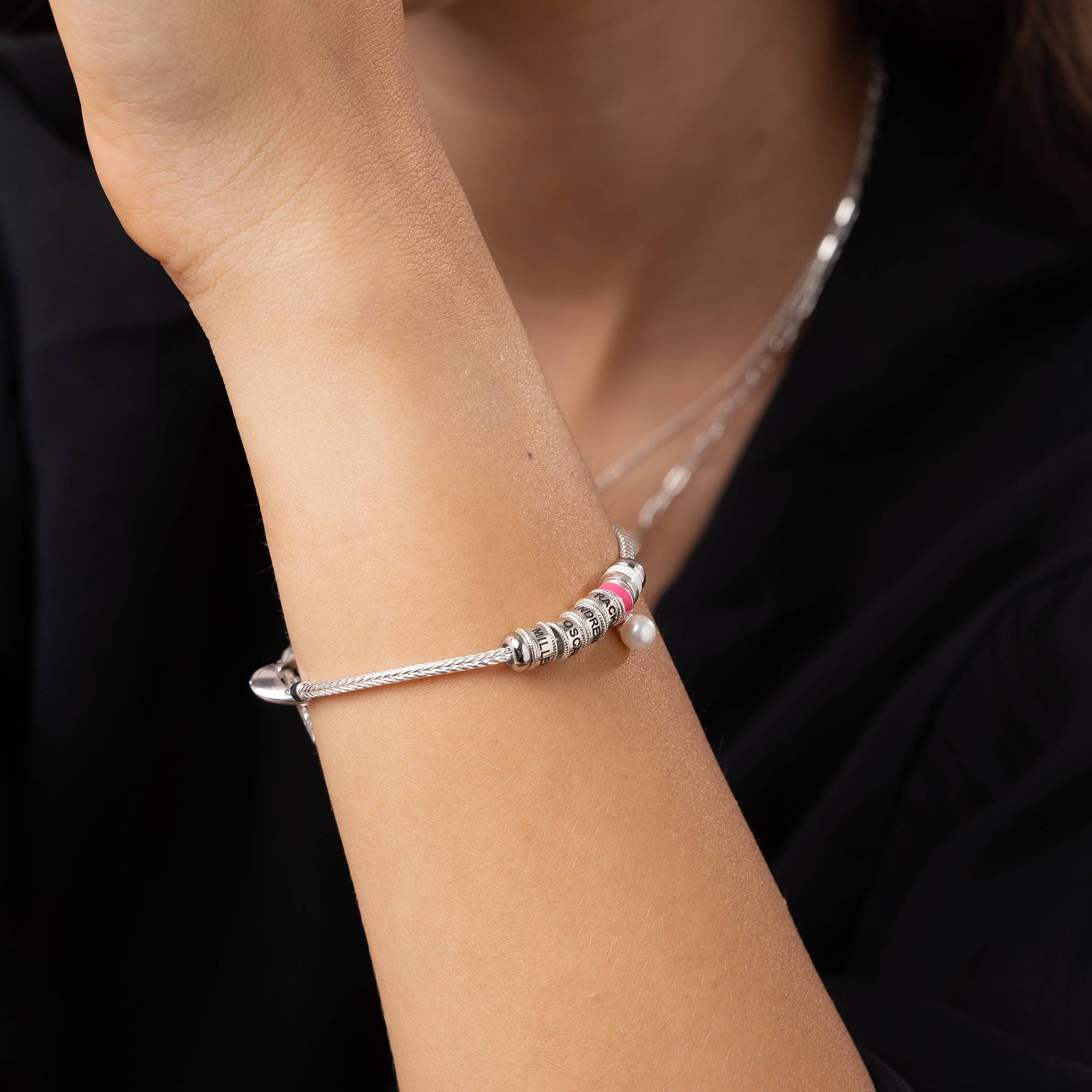 Linda Charm armbånd med hjertelås, diamant og emaljeperler sterlingsølv-4 produkt billede
