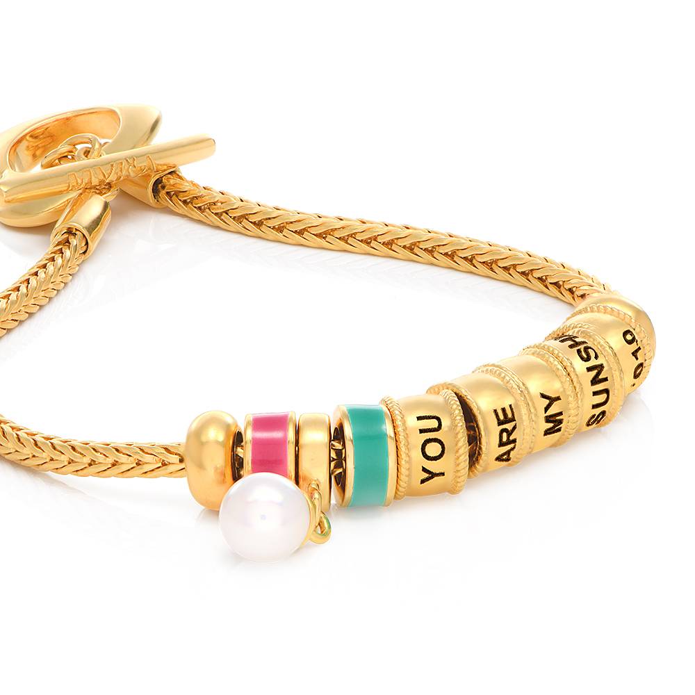 Linda Toggle Heart Charm Bracelet with Pearl and Enamel Beads in 18ct product photo